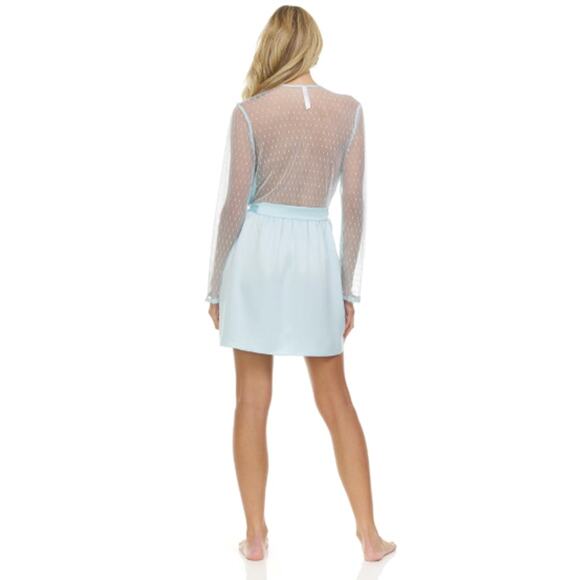 FLORA NIKROOZ WOMENS MEDIUM SHOWSTOPPER COVER-UP SATIN ROBE ICE BLUE NEW - Picture 3 of 15